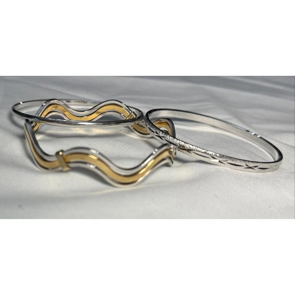 Bangle Bracelet Set of 3 Two-Tone Silver & Gold Tone‎ Fashion Jewelry